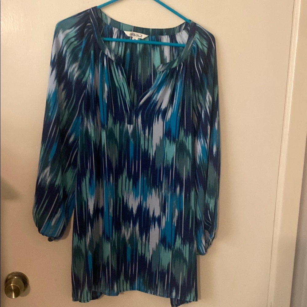 The Pioneer Woman Aqua and Navy Patterned Top